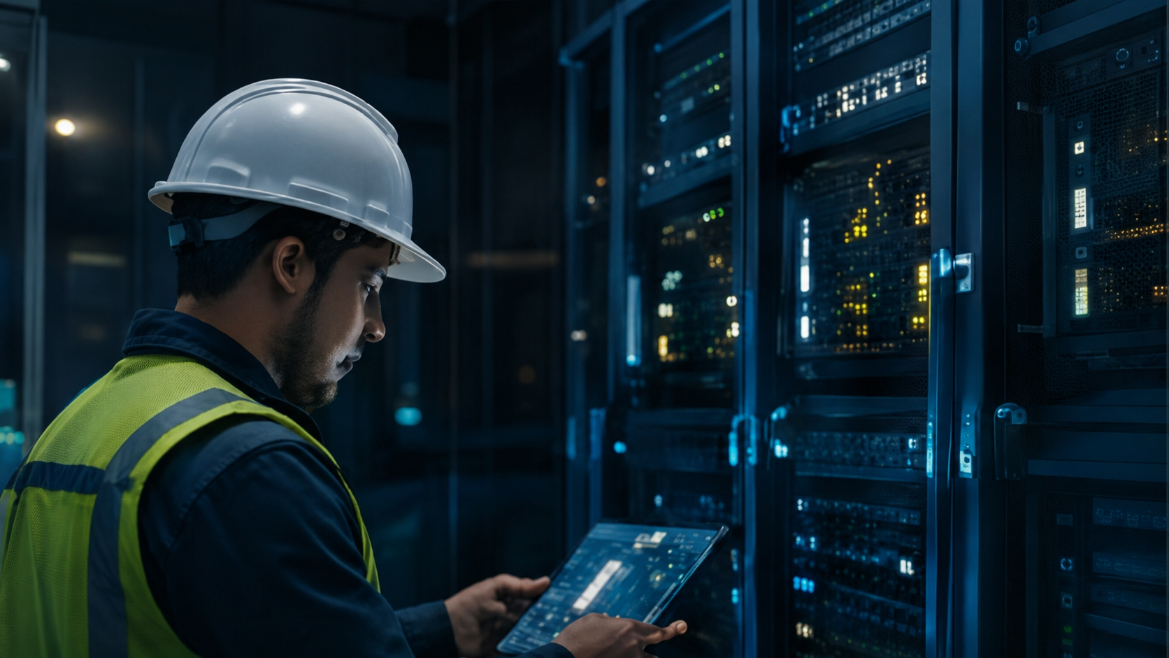 Especialista revisando infraestructura tecnológica crítica