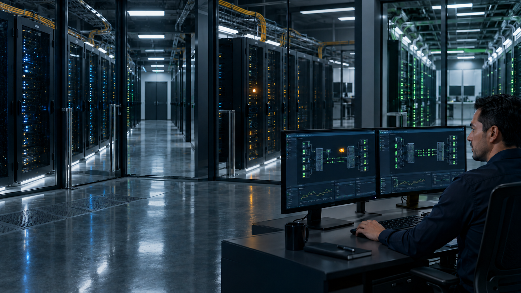 Centro de datos con infraestructura principal y entorno alterno de recuperación supervisados por un especialista